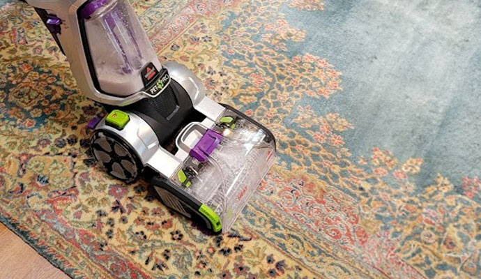 Dirty rug vacuum cleaning