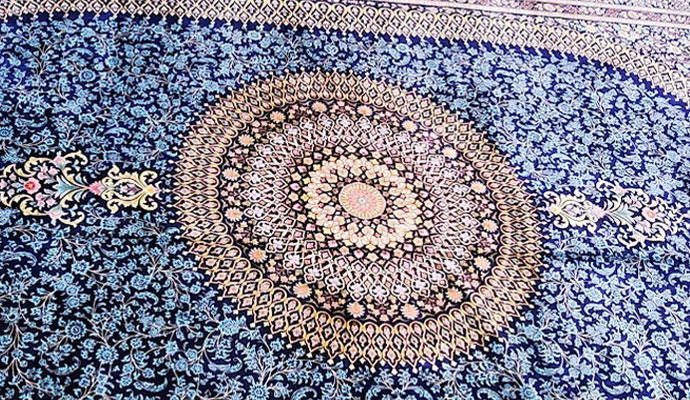 Close-up view of silk rug