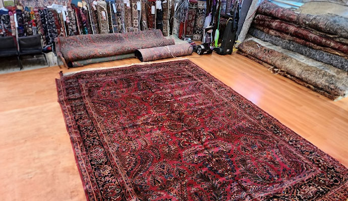 Oriental rug placed on the floor