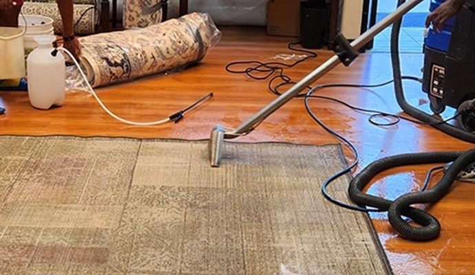 Rug cleaning using equipment