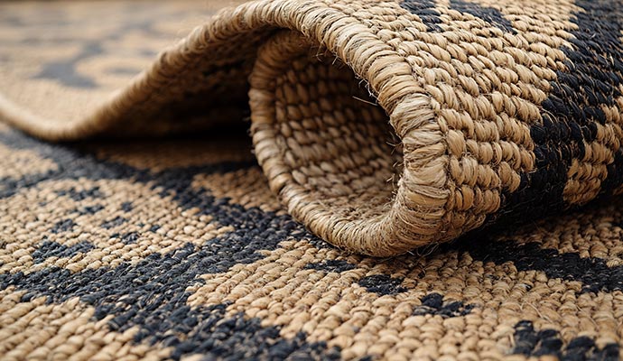 Close-up view of jute backing rug