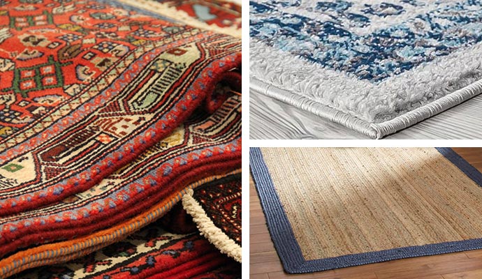 Collage of different types of rug with visible rug serging