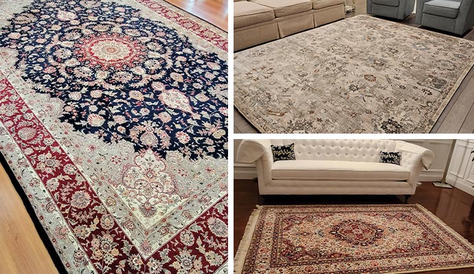 Collage of clean oriental persian and indoor rug