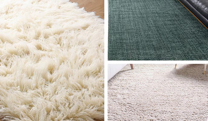 Collage of wool, synthetic and shag rug