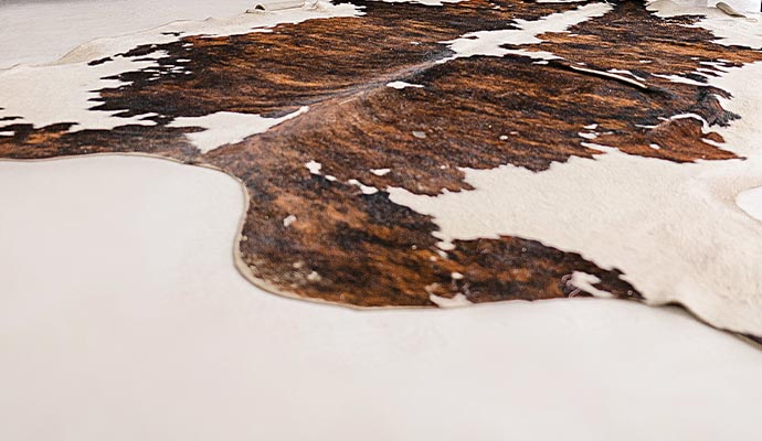 Close-up view of cowhide rug