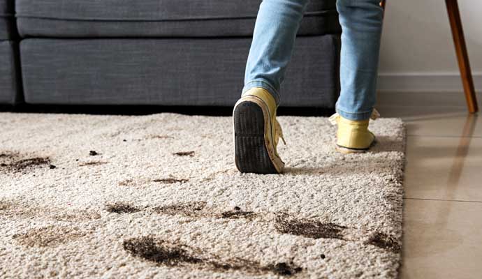 a person walking on a dirty rug