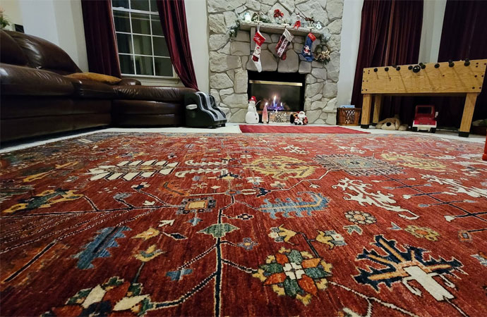 Oriental rug placed on the floor