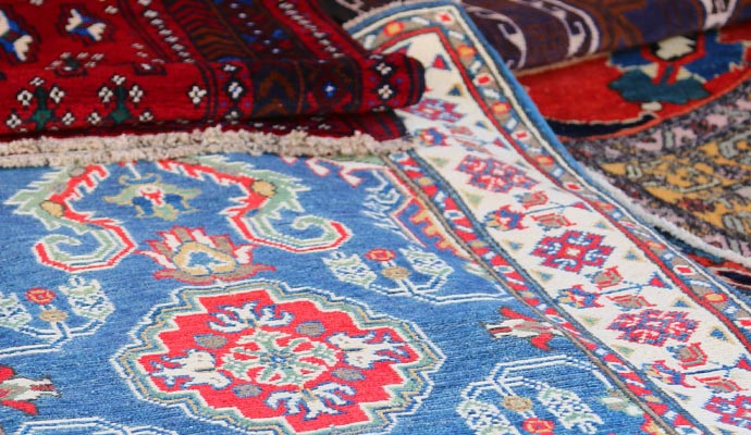 Close-up view of silk rugs